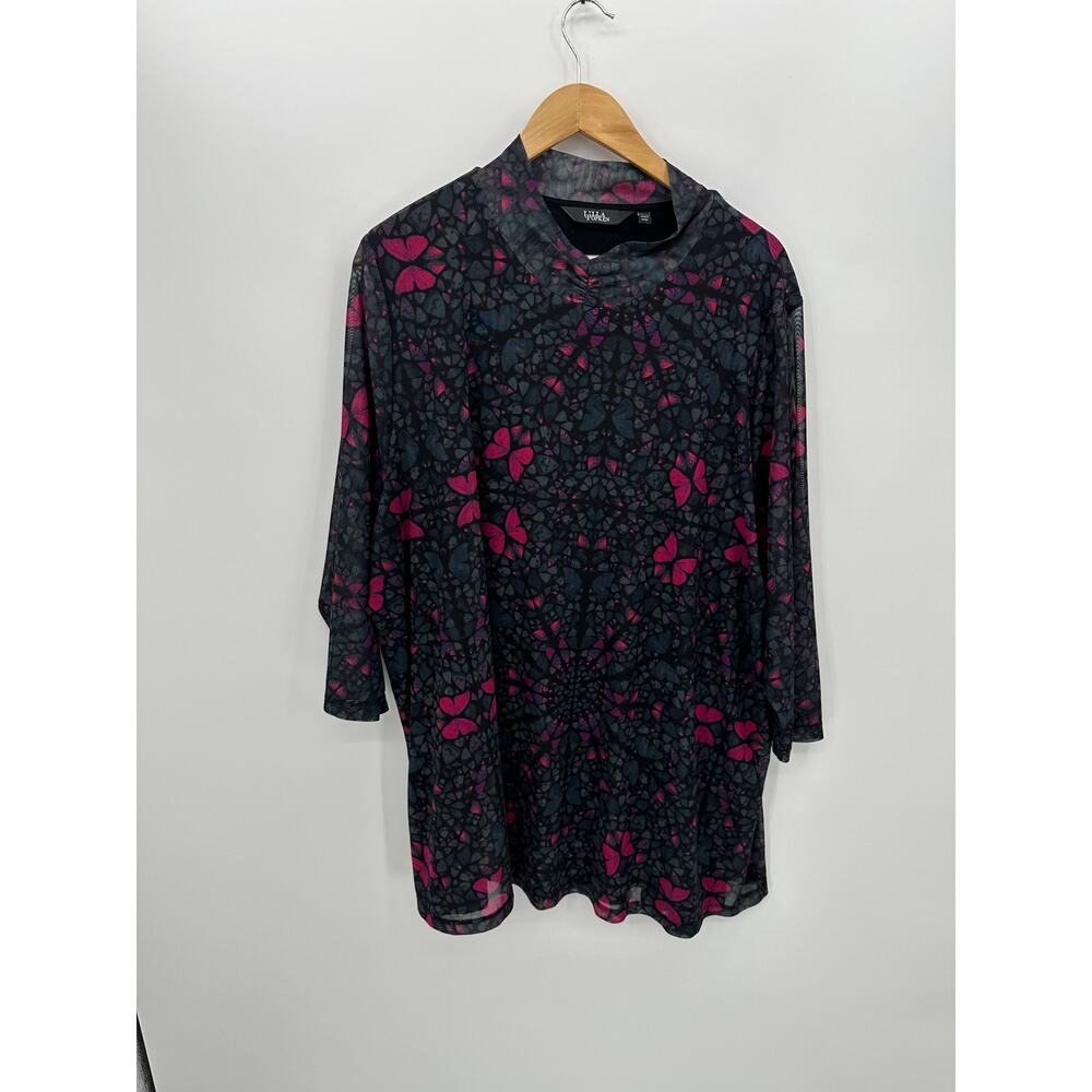 Ulla Popken Womens Black‎ Sheer Butterfly Tunic Size 4X Whimsigoth Grunge Emo